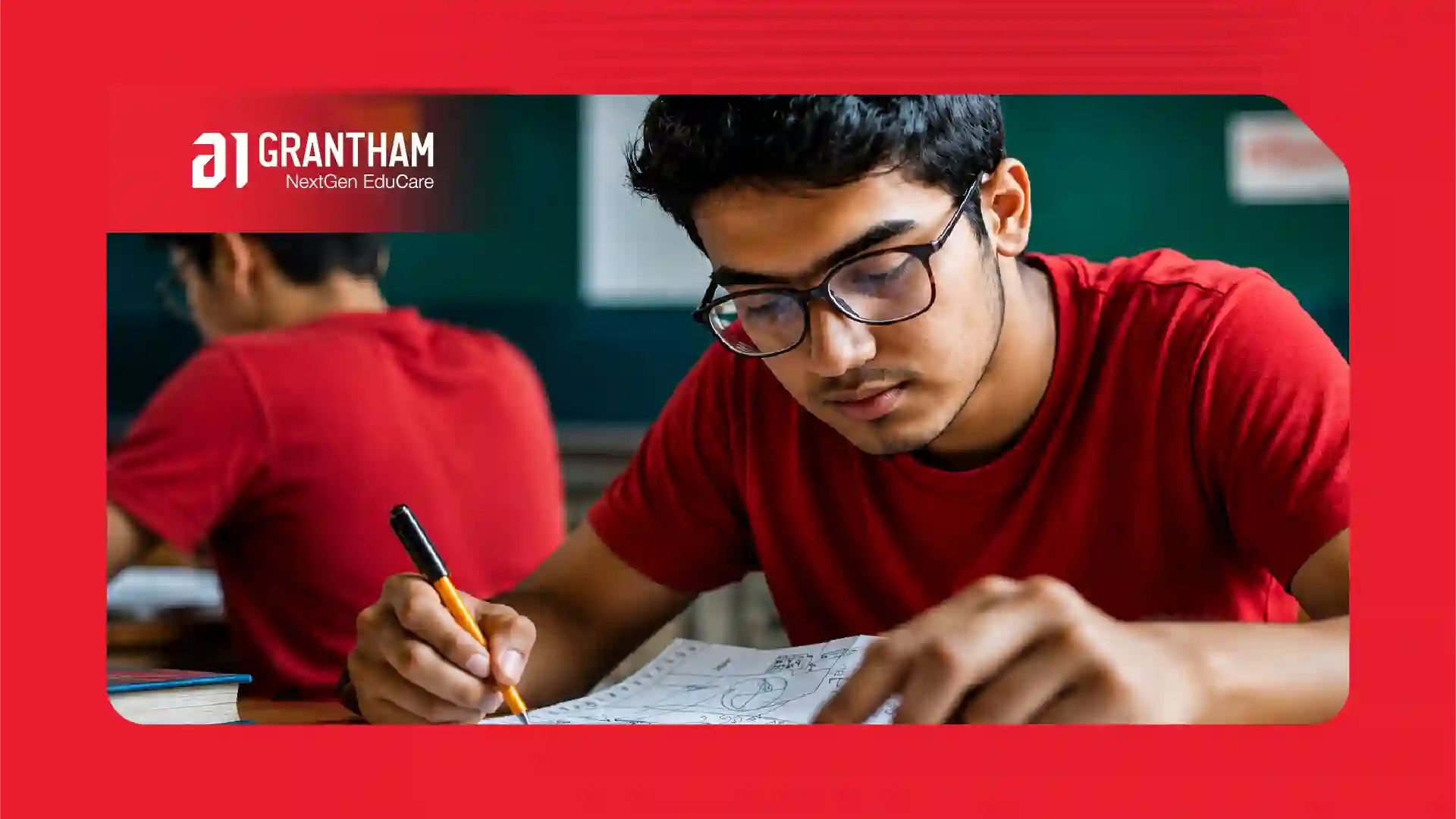Student reviewing mock test results and maintaining an error notebook while checking the marking scheme