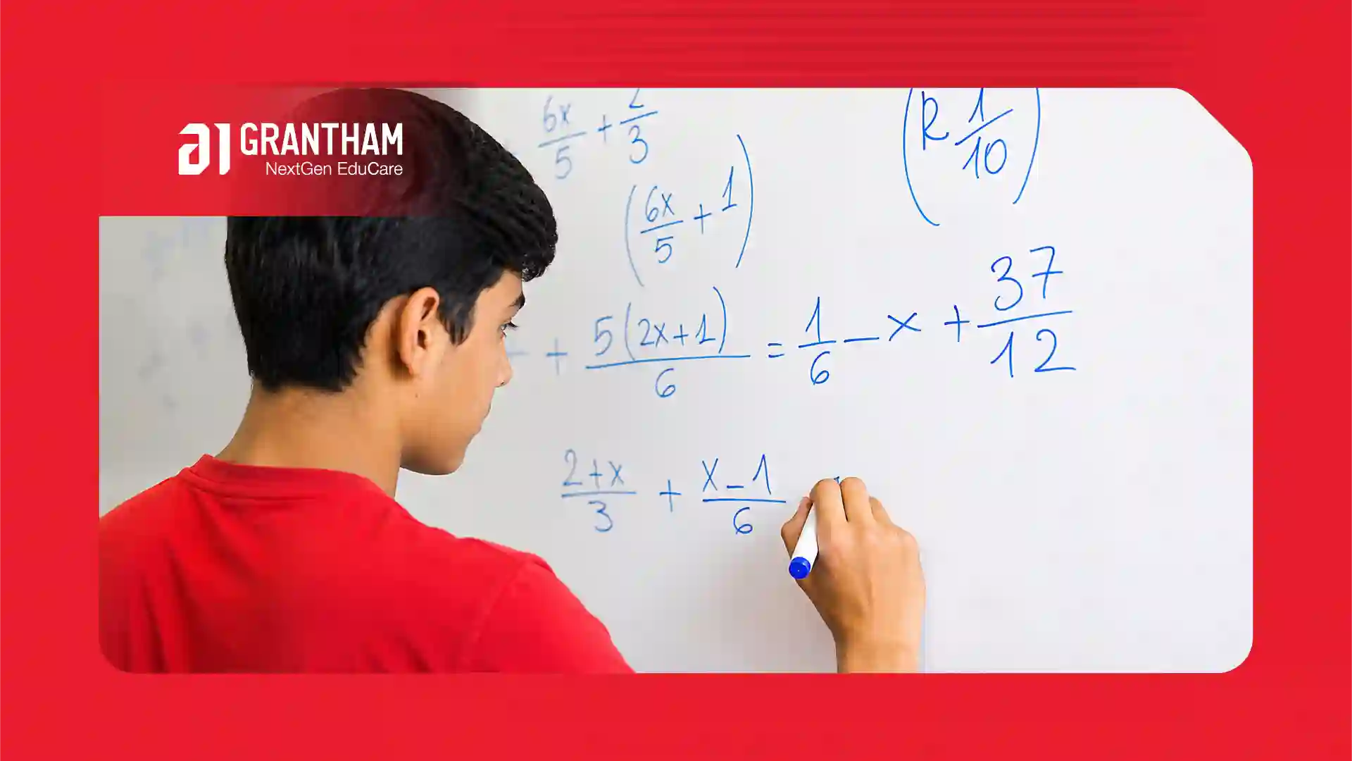 Student working through a mathematics problem step by step on a whiteboard