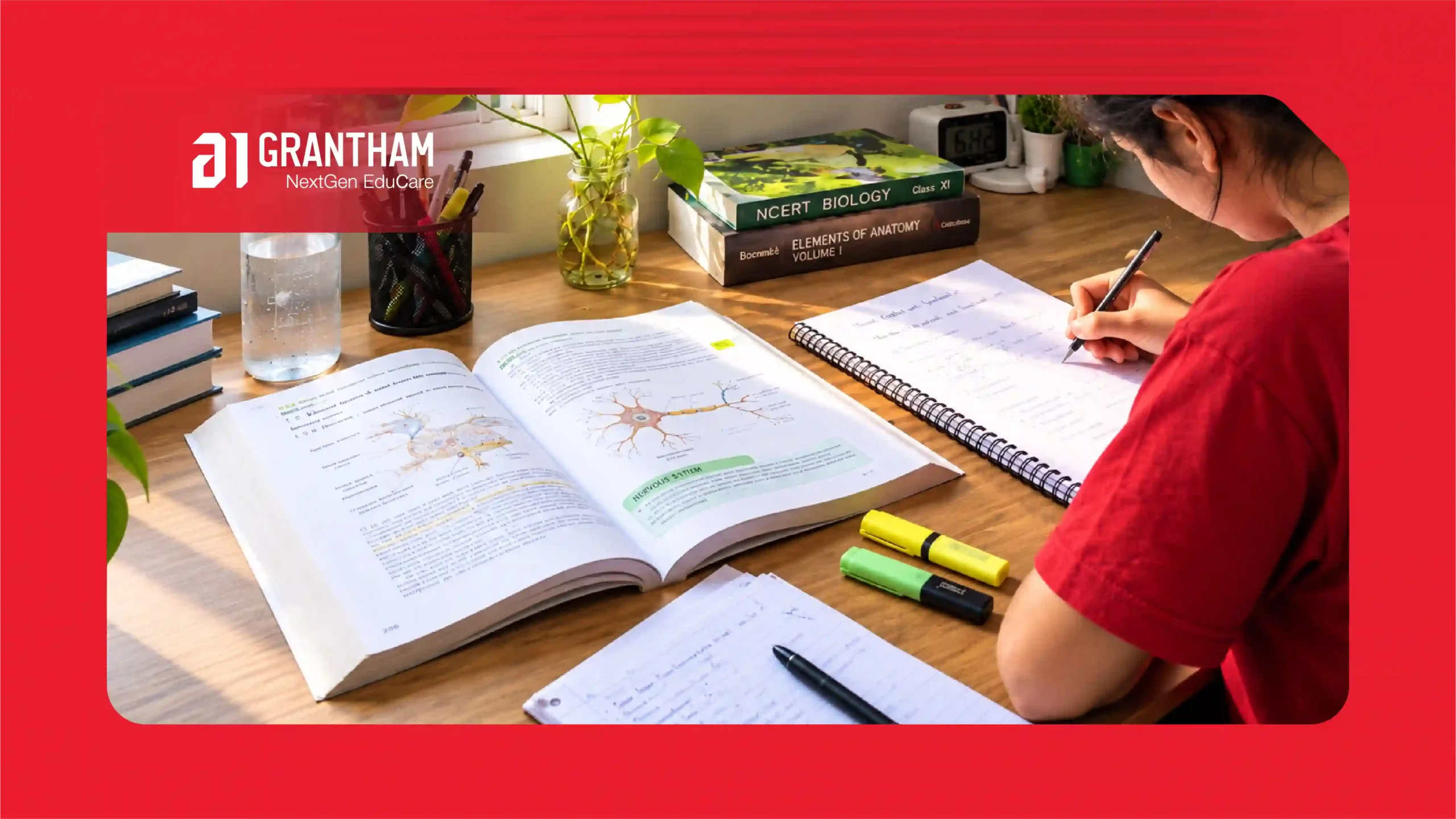 Student making organised short notes with headings and highlighted key points for science subjects