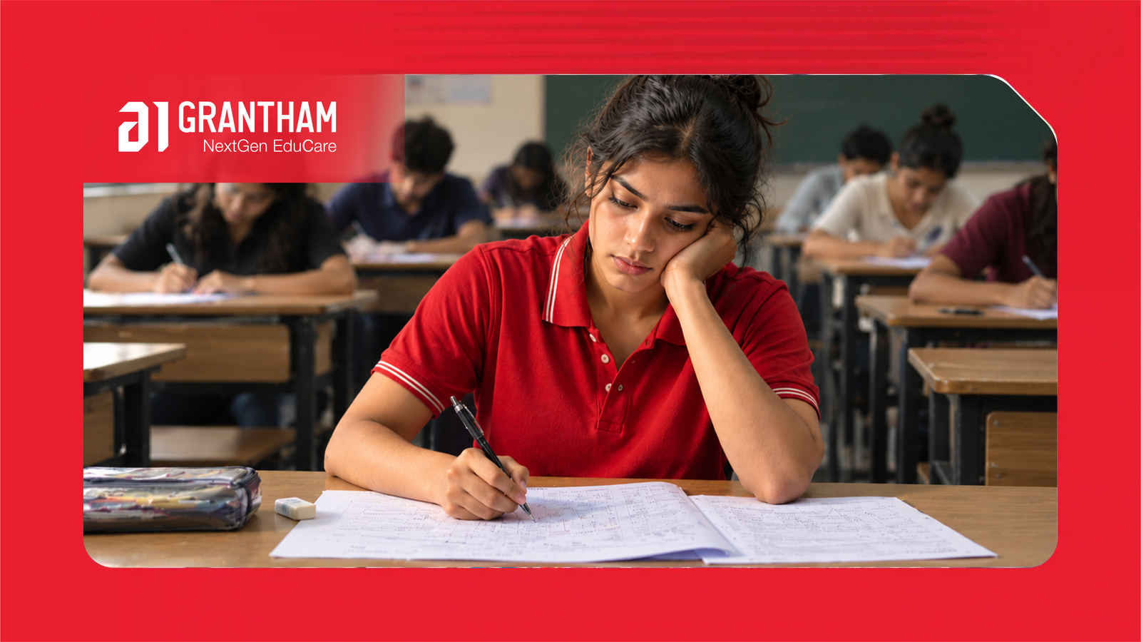 Student building a topic-frequency table from board exam previous year papers in a notebook
